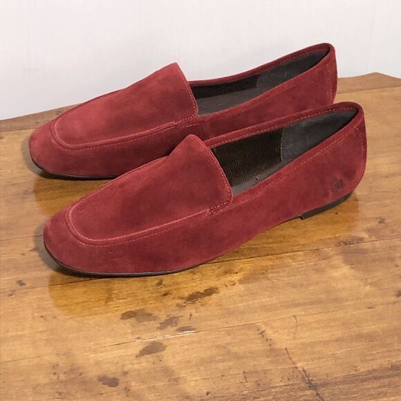 BORN Moccasin Loafers Women’s 10 Red Burgandy Suede Leather Slip On Holiday New - Picture 5 of 12